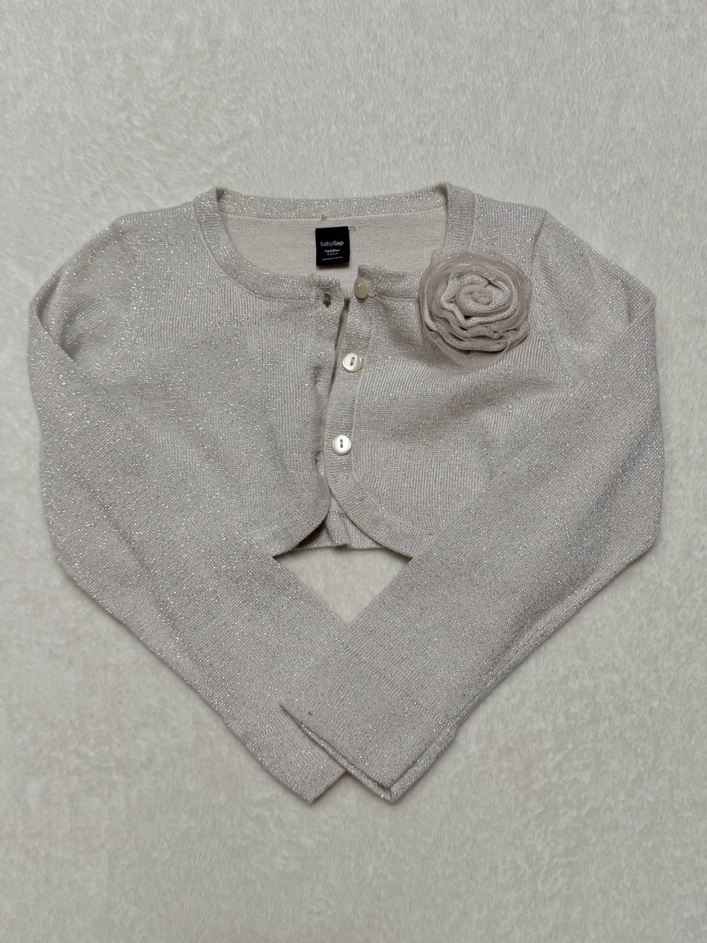 BabyGap Ivory Shimmer Cardigan Sweater with Rosette
